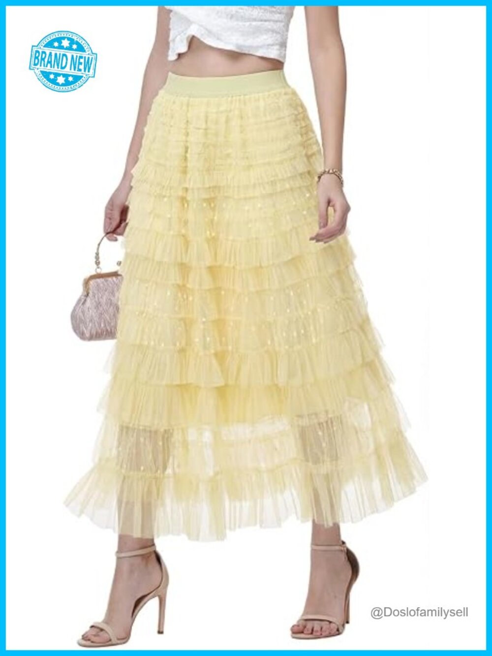 Polka Dot Tulle Maxi Skirt with Glitter Gradient High Waist Tiered Mesh Tutu